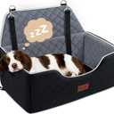 Dog Car Seat for Large Medium Size Puppy Dog,Soft Fabric Dogs Bed Filling Memory Foam,2 Clip-On Safety Leashs and 2 Pockets,Removable and Washable Comfy Pet Travel Car Seat(Black, Large)