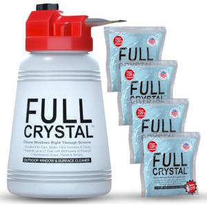 Full Crystal Window Cleaning Kit 16 oz Glass Cleaner and Bottle with 27 ft Reach, Each 4 oz Bag Makes Up to 640 fl oz, Cleans Up to 80 Windows, Scrub-Free, Rinse-Free