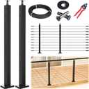 Muzata 5-10FT Modular Black Cable Railing Kit 36 Inch 2 Level Post Kit Complete Set Cable Railing System for Decks Length Adjustable Easy DIY with Paper User Guide (No Handrail) RWS1 BH4S