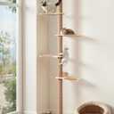 PawGiant Tall Cat Tree for Wall 83.9inch, Wood Cat Wall Shelves for Kittens, Wall-Mounted Cat Tower with Scratching Post for Play, Climb & Scratching, 5 Tier Platforms