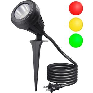 DEWENWILS 120V LED Outdoor Spotlight Christmas, 3 Extra Lenses (Red Green Yellow), 5.5W 5000K Plug in Spotlight, Waterproof Landscape Light for Yard, Tree Flag, Holiday, 5FT Extension Cord, UL Listed (Black)