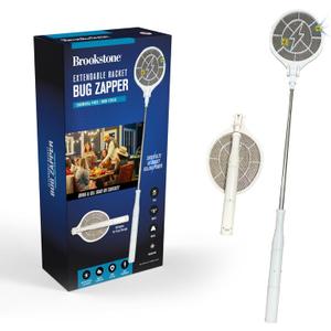 Brookstone Electric Bug Zapper Racket - 3000 Volt Stainless Steel Grid, Collapsible & Extendable Head, Chemical-Free & Non-Toxic Pest Control