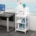 Fannova 4 Tier White Printer Stand Table with Adjustable Shelves, Movable Printer Shredder Stand with Wheels for Home Office Storage and Organization, Rolling Cart for Computer Tower CPU