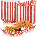 Tenceur 100 Pcs Carnival Paper Food Trays 2lb Carnival Decorations Red and White Stripe Nacho Bowls Hot Dog Boats Food Containers Disposable Plates for Circus Theme Birthday Parties