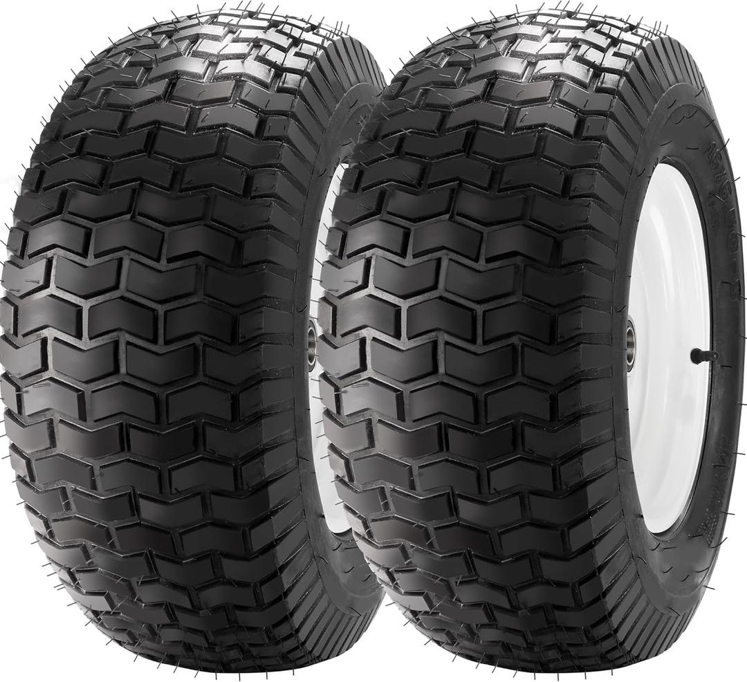 Rengue 16x6.50-8" Lawn Mower Tires and Wheel 3/4" Iron Bushing Wheelbarrow Tires 3" Offset Hub, 4 Ply with 661lbs Load Capacity Wheel Barrow Wheels, Craftsman Mower, Garden Lawn Tractors (2 Pack)