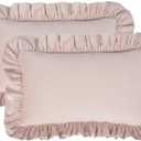 MOJUN 12x20 inches Throw Pillow Covers Set of 2, Soft Ruffle Velvet Decorative Pillow Covers Case Square Cushion Pillow Covers for Sofa Couch Bedroom Living Room Farmhouse Decor, Light Pink