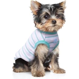 Striped Teacup Pet Dog T-Shirts, 100% Cotton Tank Vest for Small Dogs and Cats, Sleeveless Puppy Clothes for Chihuahua Yorkie Green, Medium