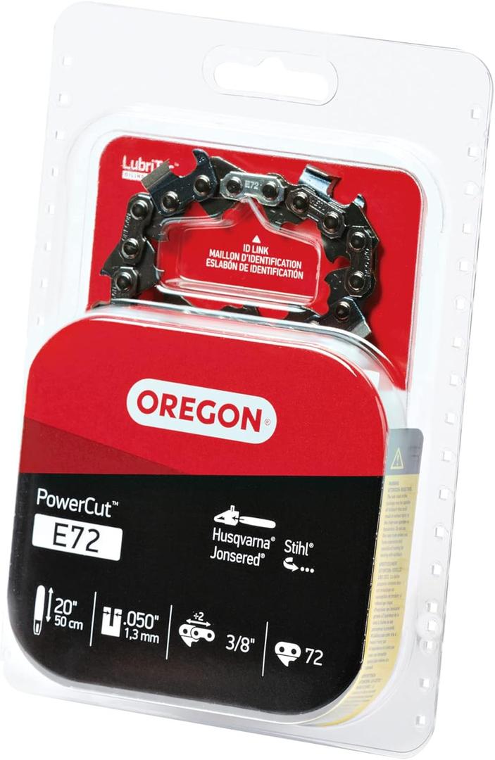 Oregon E72 PowerCut Replacement Chainsaw Chain for 20-Inch Guide Bars, 72 Drive Links, Pitch: 3/8", .050" Gauge Grey