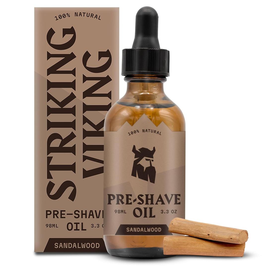 Striking Viking Pre-Shave Oil for Men (Sandalwood, 3.3 Oz)  Smooth & Protective Shaving Oil for Safety Razor & Face (3.3 Fl Oz (Pack of 1))