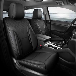 Black Car Seat Covers Only Front 2pc - Breathable Faux Leather Universal Seat Covers for Cars, Automotive Protector Fit for Most Sedan SUV Pick-up Truck