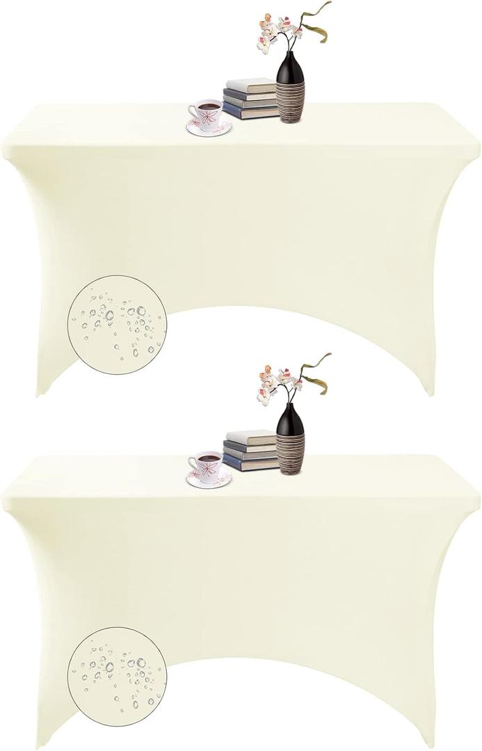 2Pack Spandex Waterproof Table Covers 4ftSpandex 4ft Waterproof Table Cover for Party,Wedding, Banquet, and Events(Ivory) (48"x30"(Rectangular)2PACK)