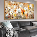 Framed Wall Art Wildflowers Canvas Wall Pictures Abstract Daisy Flowers Canvas Prints Orange Yellow Floral Landscape Painting Artwork for Living Room Bedroom Kitchen Home Office Decor 24"x 48"