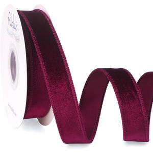 Ribbli Burgundy Velvet Wired Ribbon 1 Inch Velvet with Satin Christmas Ribbon for Gift Wrapping Christmas Tree Decoration Crafts Wreaths Supplies-Continuous 10 Yards