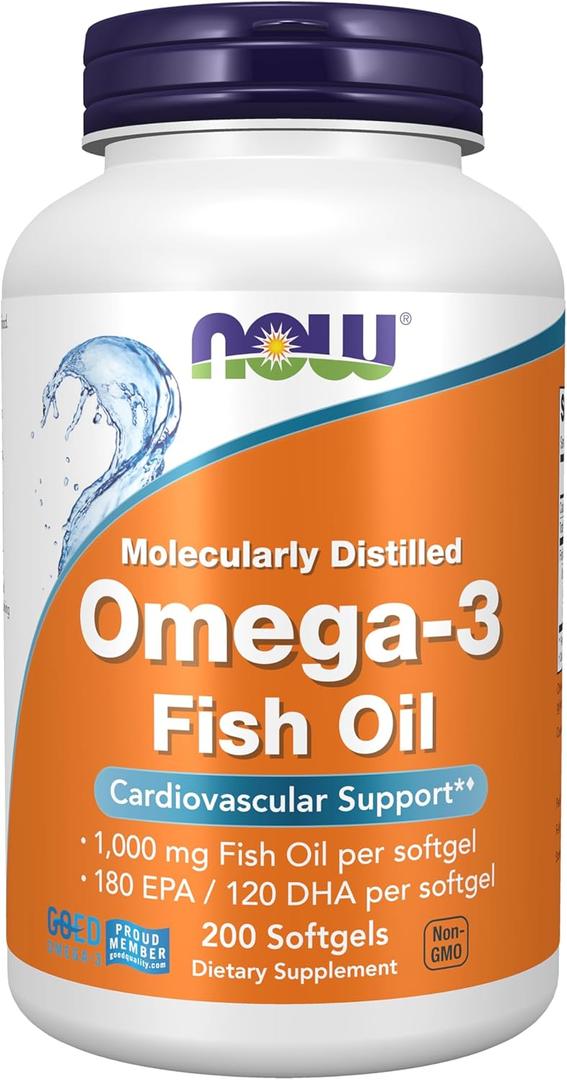 NOW Foods Supplements, Omega-3 180 EPA / 120 DHA, Molecularly Distilled, Cardiovascular Support*, 200 Softgels, BB 10/2028