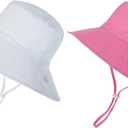 Zando Baby Girls Sun Hat Infant Summer Hat UPF 50+ Sun Protection Cap Wide Brim Bucket Hats for Baby Girls Boys (6-12 Months, White1&pink1)