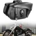Motorcycle Saddlebags 32L Large Capacity PU Leather Side Saddle Bags Waterproof Hard Saddle Bags Universal for Harley Honda Yamaha Bobber Sixty Kawasaki (3D Skull,Black)
