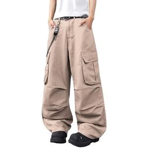 DFGIGT Mens Denim Baggy Pants with Cargo Pockets Mid Weight Casual Streetwear Wide Leg Jeans Hip Hop Skater Trousers, M