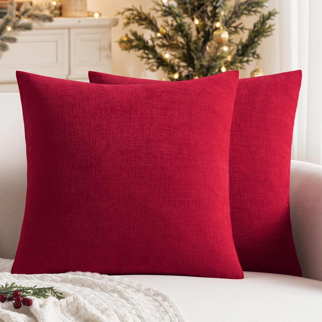 MIULEE Red Couch Pillow Covers 20x20 Inch, Set of 2 Soft Decorative Square Throw Pillow Covers Christmas Farmhouse for Sofa Living Room Bed
