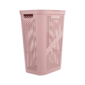 Mind Reader Slim Laundry Hamper with Lid, 60L Clothes Basket, Ventilated Plastic, Pink