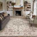 12x15 Neutral Area Rug Brown Vintage Living Room Bedroom Washable Carpet Non-Slip Soft Low Pile Floral Indoor Large Throw Rug for Dining Room Office