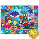 QUOKKA Baby Large Play Mat for Floor Plush - ABC Ocean Playmat for Toddlers and Infants - Large Padded Non-Slip Nursery Rug for Babies Crawling and Playing - Foldable Care Mat for Playroom (5' x 6'7" (Rectangular))