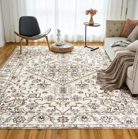 VK·LIVING Area Rugs Machine Washable Rug 8'x 10' Vintage Design Washable Area Rugs with Non Slip Rugs for Living Room Bedroom Traditional Woven Rug Carpet Stain Resistant, Home Decor Office Boho Rug