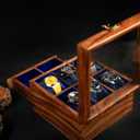 Vintage Superior Rosewood Mens watch display case, Luxury Large Drawer Watch Box Organizer for Men with 6 Divided Slots, Soft Velvet Pillows, and Drawer for Wallet, Cufflinks, and Accessories
