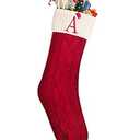 Mr. Pen- Christmas Stockings with Initials, 18", Letter A, Red and Cream, Cable Knit Stockings for Christmas, Cable Knit Christmas Stocking for Christmas, Large Knit Stockings Christmas