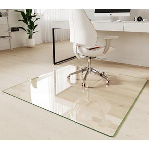 Koonmi Tempered Glass Chair Mat 46"x46" - Premium Office Chair Mat for Hardwood Floors & Low-Pile Carpet with 4 Non-Slip Pads - Thick Scratch-Resistant Surface