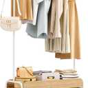 Clothes Rack with Drawer, Clothing Rack for Hanging Clothes | Rolling Metal Garment Rack with Wooden Tabletop for Bedroom Closet Living Room (Green)