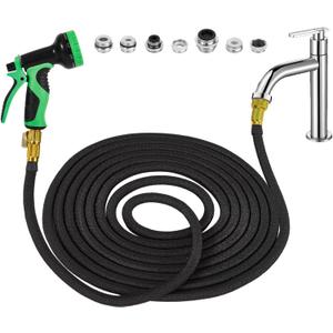 50 FT Sink Hose Attachment for Faucet Indoor, Kitchen Hose for Sink Faucet with 7 Adapters Bathroom, Watering Houseplants, Dog Washing, Household Cleaning, Filling Fish Tank