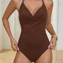 SweatyRocks Women's Backless Skinny Halter Bodysuit Sleeveless Deep V Neck Leotard Top M