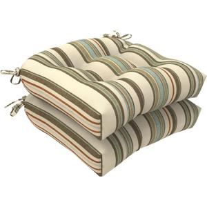 LVTXIII Outdoor Wicker Chair Cushions, 19"x19"x4" Patio Chair Cushions with Ties, Water Repellent Thick Tufted Seat Cushions for Patio Furniture, Set of 2, Stripe Onyx