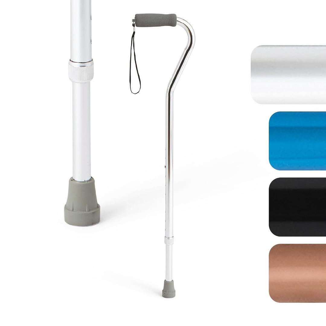 Medline Aluminum-Chrome Offset Walking Cane, Adjusts 2938 & Supports Up to 300 Lbs. Mobility Aid Provides Balance for Seniors & Adults
