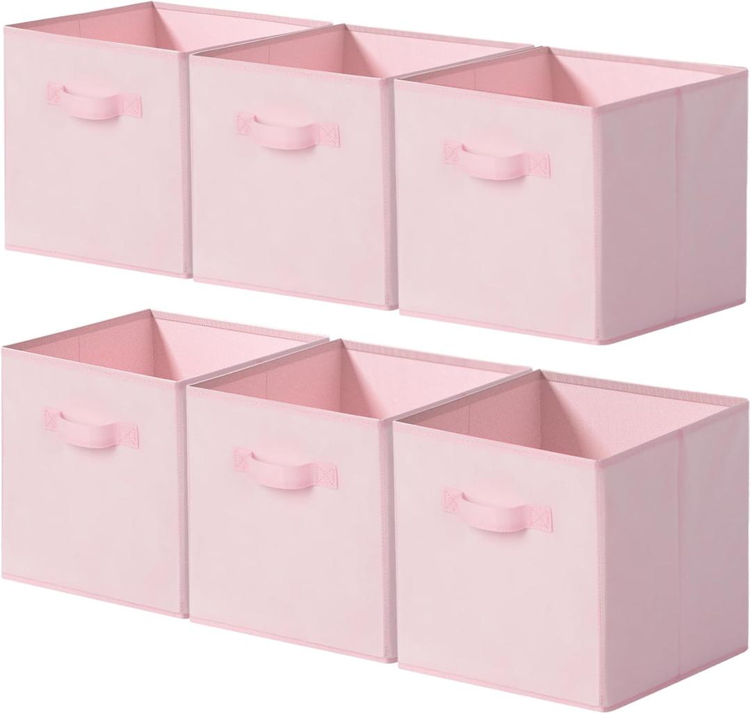 Cupic Cupid 11x11 Storage Cubes, 6 Pack Open Storage Bins with Handles, Storage Cube Organizer for Clothes and Toys, Collapsible Cube Bins for Closet, Shelves, Offices, Pink