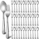 50 Pcs Forks and Spoons Silverware Set Stainless Steel Flatware Cutlery Set Heavy Duty Metal Spoons and Forks for Kitchen Utensil Dinner Restaurant Home, Mirror Polished, Dishwasher Safe(Stripe)