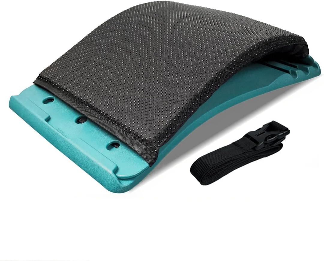 Adjustable Back Stretcher for Tension Relief - 3-Level Spine Support Board with Ergonomic Curve, Lumbar Cushion & Non-Slip Pad (Black)