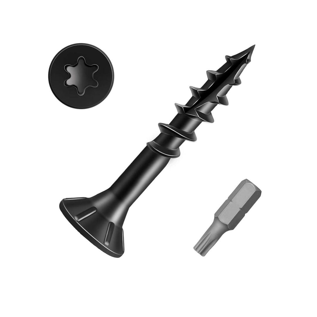 MewuDecor #8 x 1 Wood Screws, Outdoor Deck Screws with Star Drive, Black Tan Coated Screws for Outdoor Use, Coarse Threads, Self-Tapping, T-25 Drive Bit Included, 200 PCS