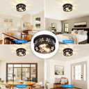 Glintawn 10.6 inch Black Flush Mount Ceiling Light Fixtures, 2-Light Ceiling Mount for Industrial, Crystal Light Fixtures for Farmhouse, Bedroom, Living Room, Kitchen, Hallway and Foyer (1 Pack)