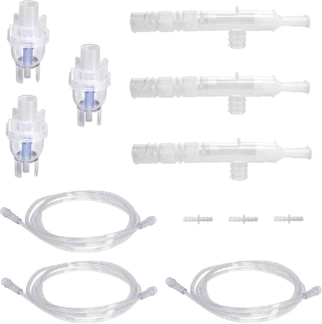 ResOne 3pk Nebulizer Replacement Accessories w/Cup, Mouthpiece, Tee, Flex, 7' Tubing, Connector