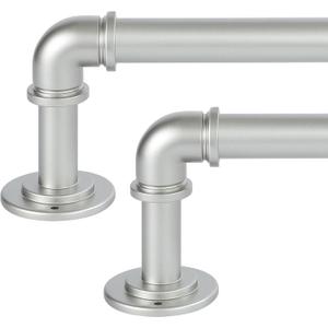 OLV 2 Pack Silver Industrial Curtain Rods for Windows 48 to 84 Inch(4 to 7 Feet), 1 Inch Diameter Blackout Wrap Around Adjustable Heavy Duty Window Drapery Rods, Indoor and Outdoor (36''-88''|2 Pack)