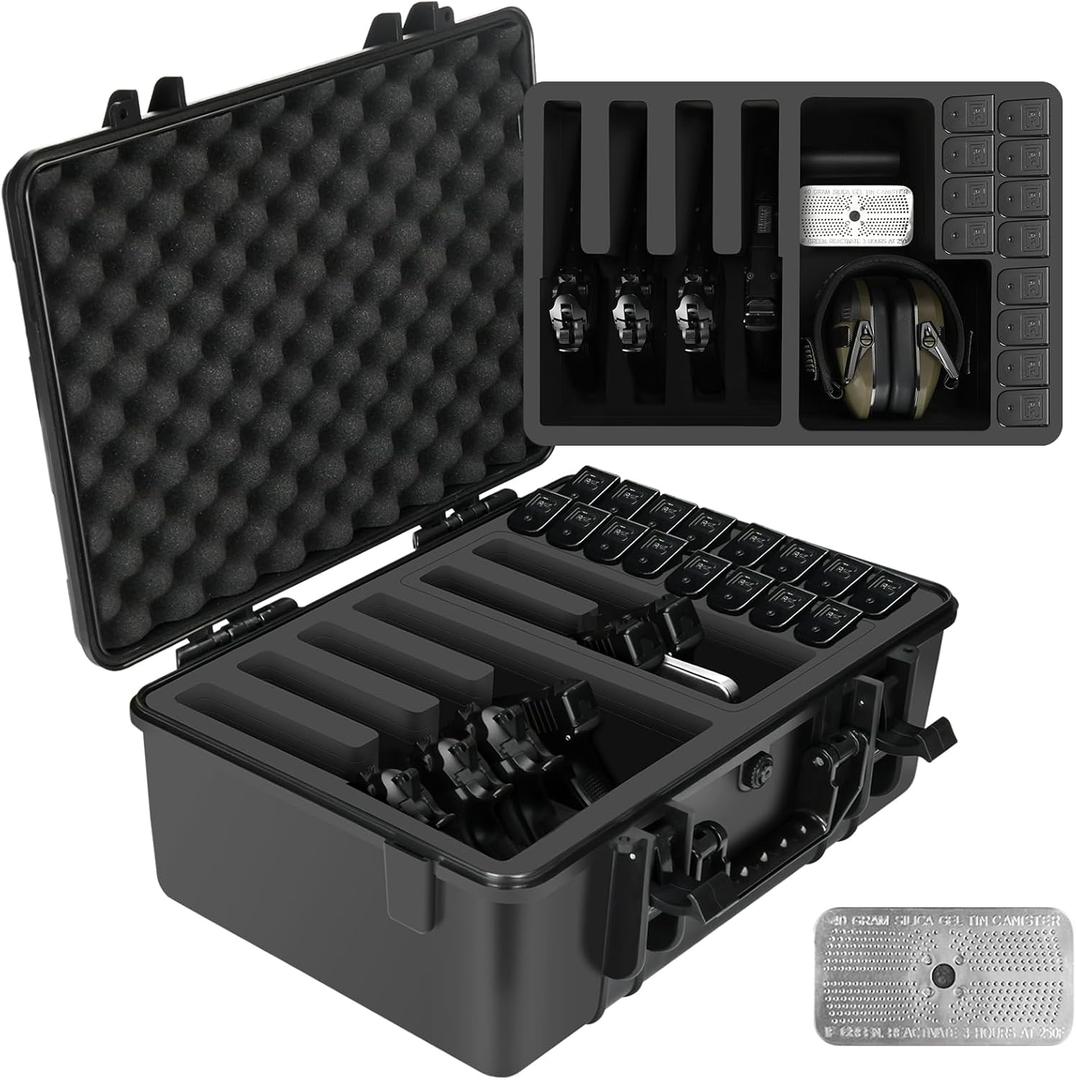 Gun Pistol Case for Multi Handguns - Holds Multiple Hand Guns Case & Magazines, Pre-cut Waterproof Carrying Hard Shell Pistol Case for Pistols, Storage Box for Beretta, Smith and Wesson, for Glock
