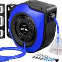 DEWENWILS Retractable Cord Reel, 60FT Heavy Duty Extension Cord, 12AWG/3C SJTOW, 3 Grounded Outlets Lighted Triple Tap, 15A Circuit Breaker, Wall/Ceiling Mounted for Garage, Workshop, UL Listed, Blue