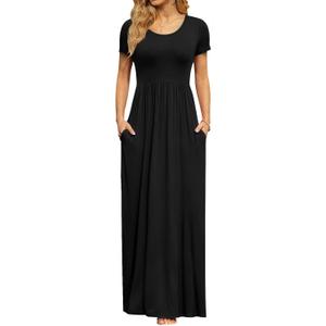 DB MOON Womens 2026 Summer Maxi Dresses Casual Short Sleeve Empire Waist Spring Long Dress with Pockets (XX-Large, Black)