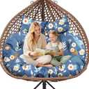 Double Egg Chair Cushion Replacement Waterproof for Outdoor Patio Hanging Basket Egg Chairs, 59x43-Inch Thickened 100% Cotton Large Double Eggs Swing Chair Cushions, Blue Peony