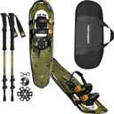 Retrospec Drifter Snowshoes & Trekking Poles Bundle with Adjustable Bindings - Lightweight Aluminum Snow Shoes for Women & Men - All Terrain Hiking & Winter Sports (30", Olive)