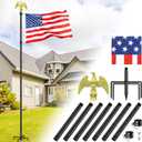 Flag Pole for Outside House, Outdoor Black Heavy Duty 10 FT Flag Pole Kit, for Residential or Commerical, Tangle Free Flagpole (Include American 3 X 5 Flag, 5 Pronges Base, Eagle Shaped Head)
