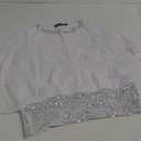 For G and PL Women's Summer Chiffon Shirt Sparkle Sequin Crewneck 3/4 Sleeve Dolman Top Blouses (Red)