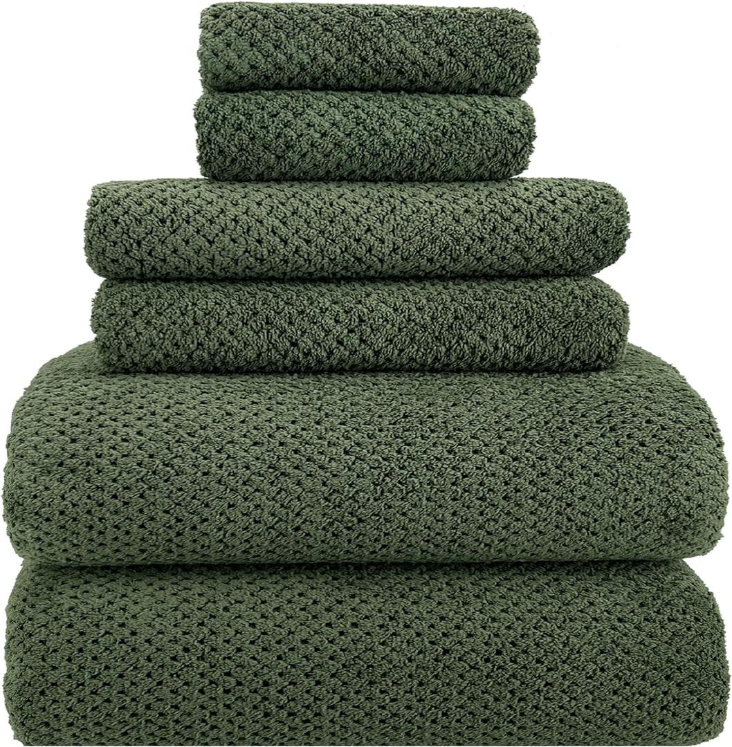 YTYC 29x59 Inch Bath Towels Set of 6 Large, Super Soft Absorbent Lint Free Microfiber Shower Towels for Bathroom 80% Polyester (Olive Green, 6 Piece)