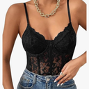 Milumia Women's Sexy Floral Lace Sheer Mesh Corset Bodysuit Spaghetti Strap Cami Tops Going Out, XXL
